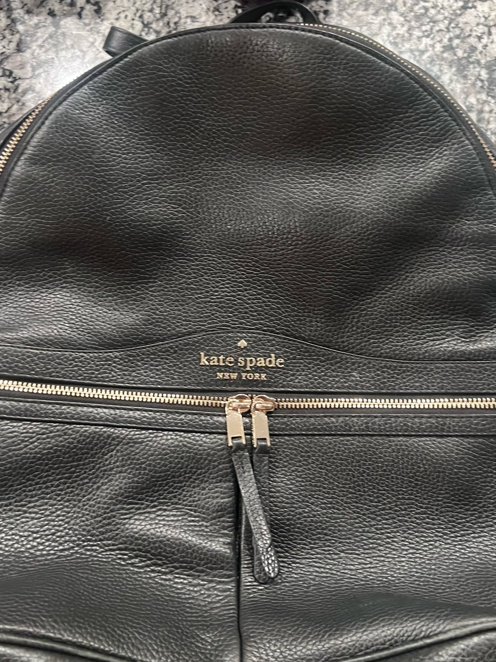 Kate Spade Black Pebbled Leather Backpack with Gold Accents
